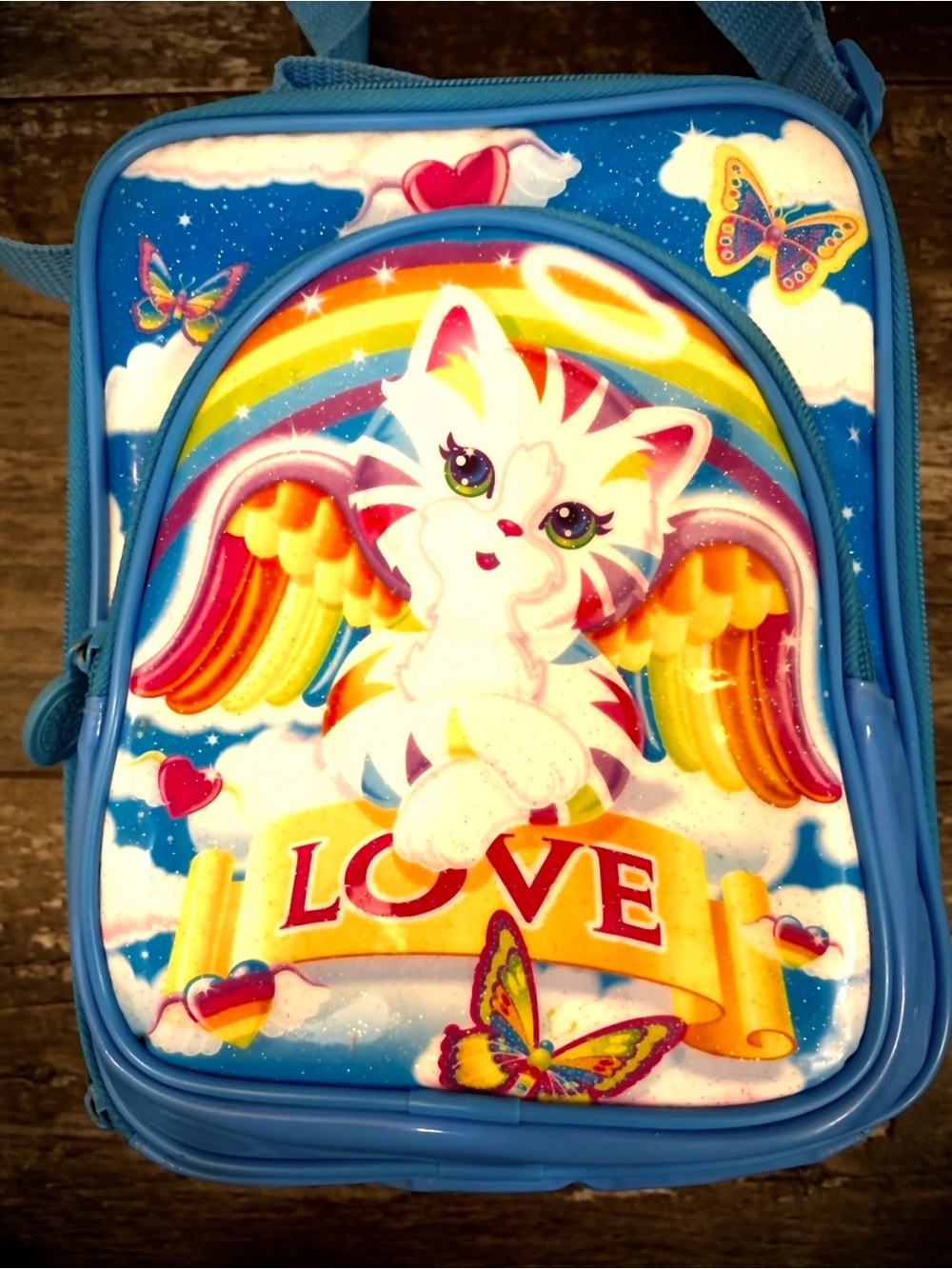 Vintage 90’s NOS RARE Lisa Frank CHRISSY ANGEL KITTY Lunch Box like NEW - Picture 2 of 15